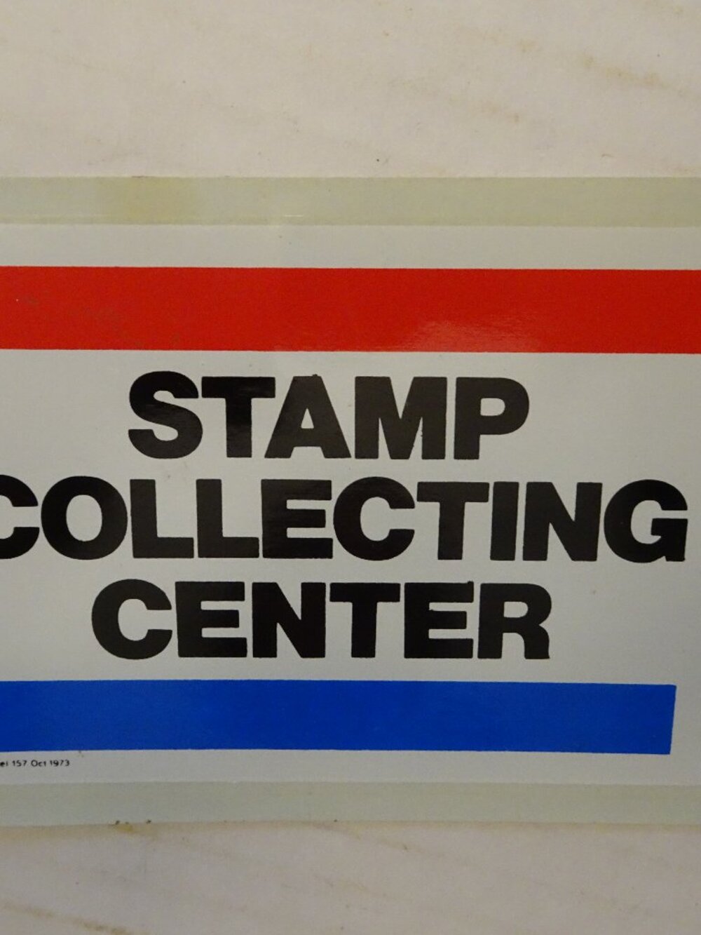 USPS Stamp Collecting Center Decal - Label 157 - Oct. 1973 - 4 1/4 x 4 inches